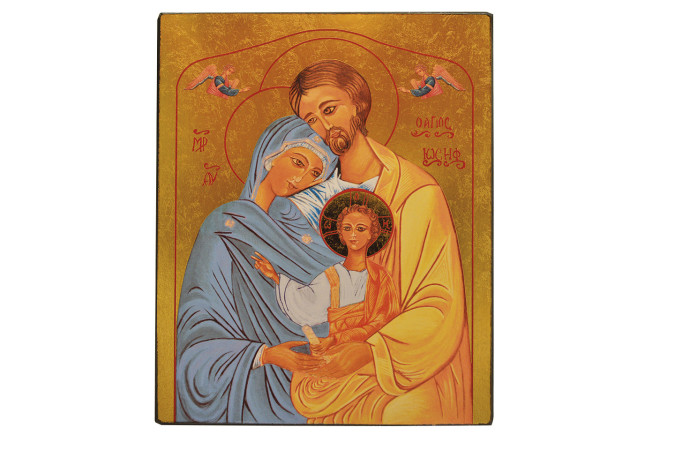 ICONE DOREE A FEUILLE LA SAINTE FAMILLE / 12*16 CMS -   - CLEMENCES