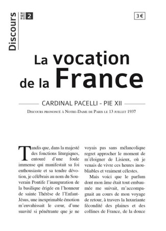 DISCOURS N*2 LA VOCATION DE LA FRANCE - PIE XII - TEQUI