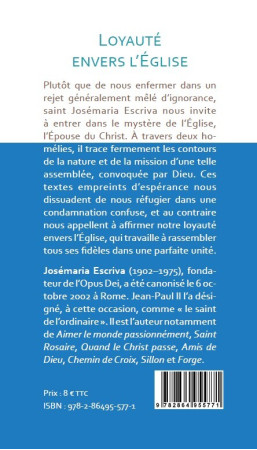 Loyauté envers l'Eglise -  saint Josémaria Escriva - LAURIER